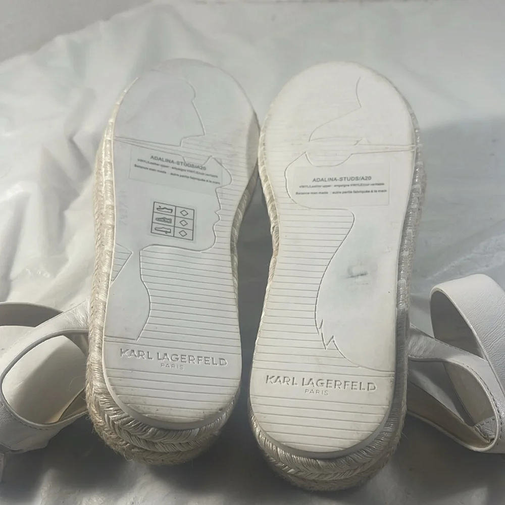 Karl Lagerfeld Paris Women’s White Adalina Espadrille Sandals with Pearl Details